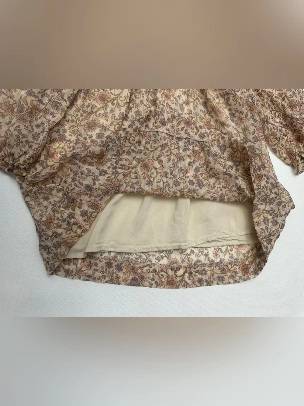 Zara girl’s floral smock dress brown ruffled collar, long sleeves.  Size 3-4T.